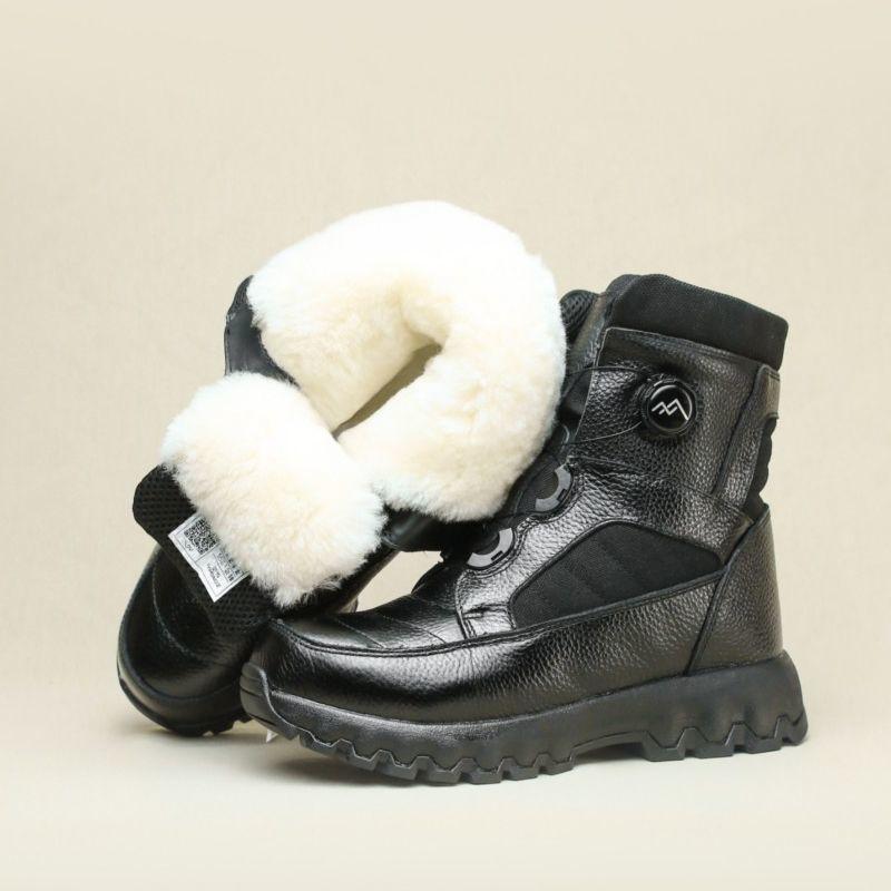 Men's winter outdoor genuine leather anti-cold quick-knob fur integrated snow boots