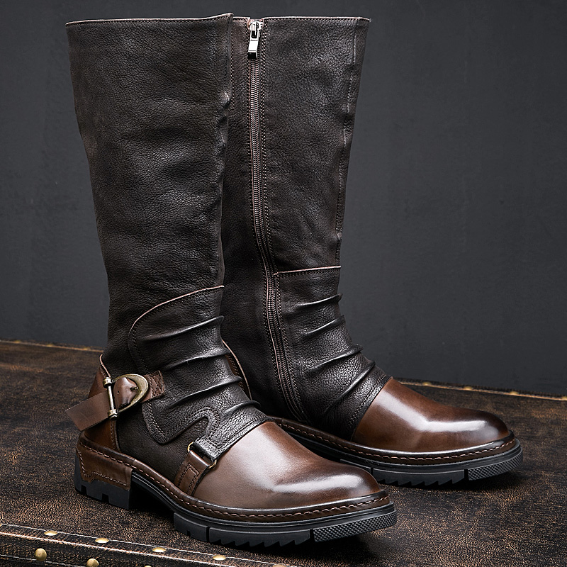 Mid-calf color-blocked casual and versatile men's boots