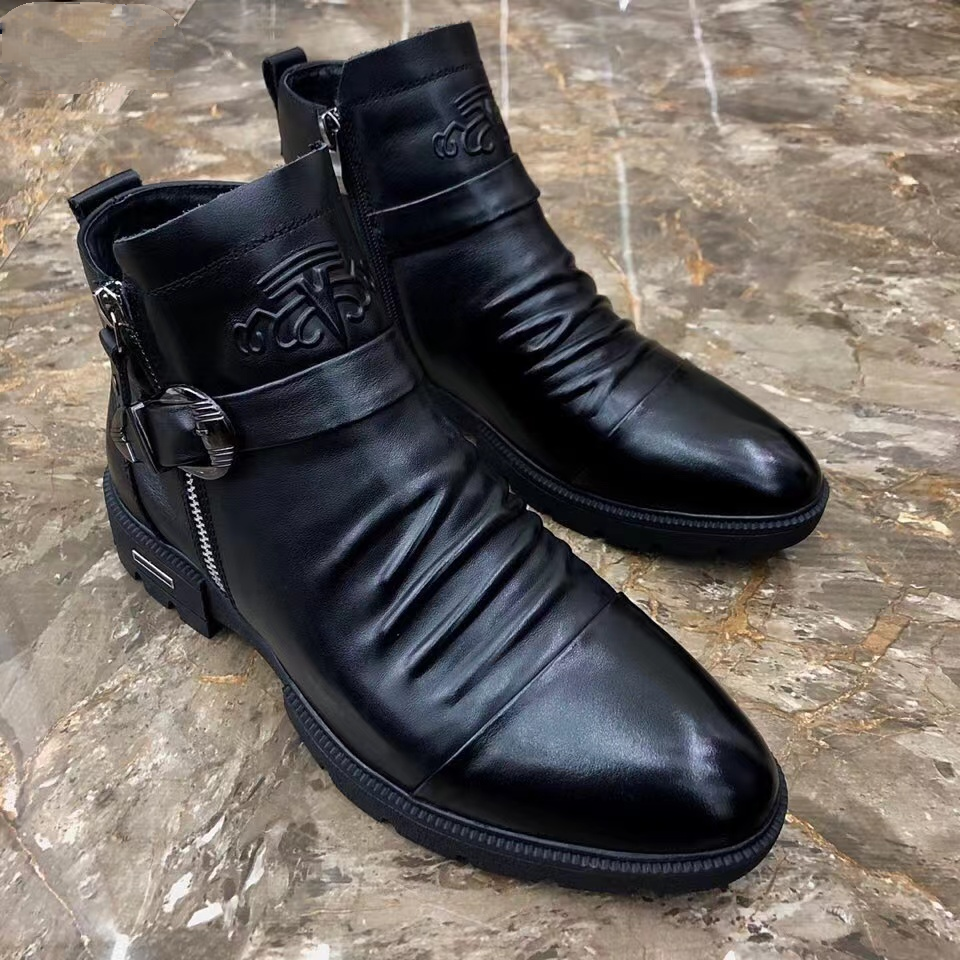 Men's casual leather shoes high top martin boots