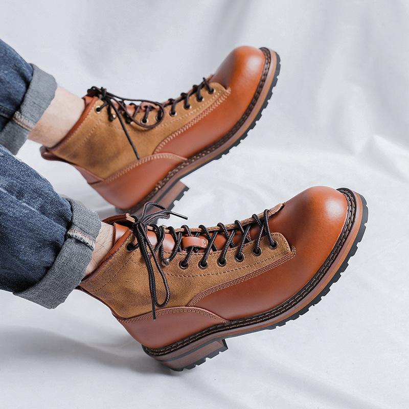 Men's Retro Genuine Leather Distressed Tooling Boots Martin Boots