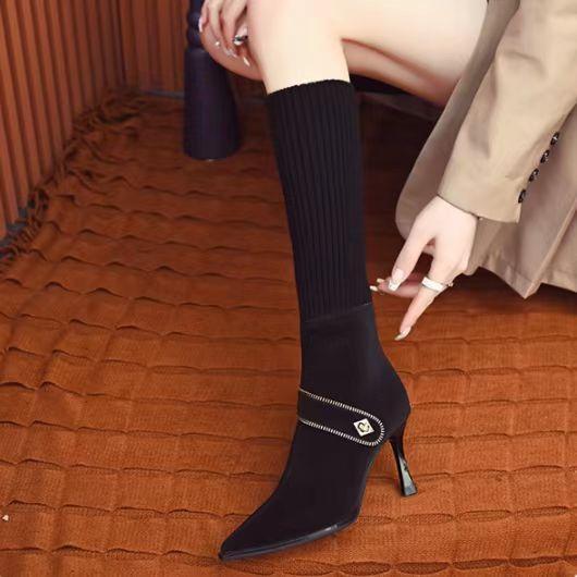 Women's stiletto heel knitted sock boots high heel stovepipe boots