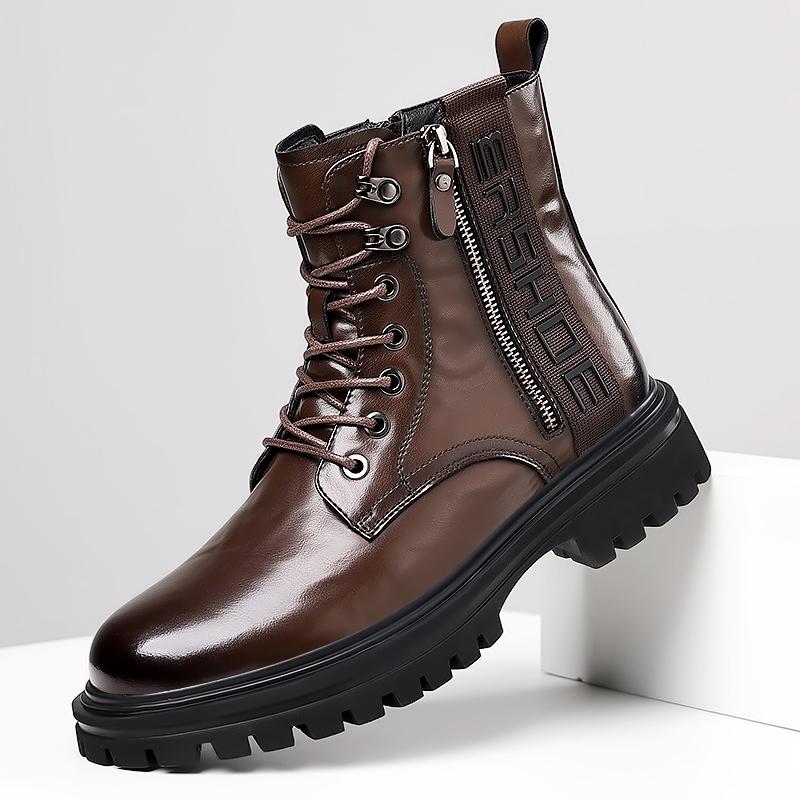 Men's High Top Patent Leather Waterproof Tooling Martin Boots