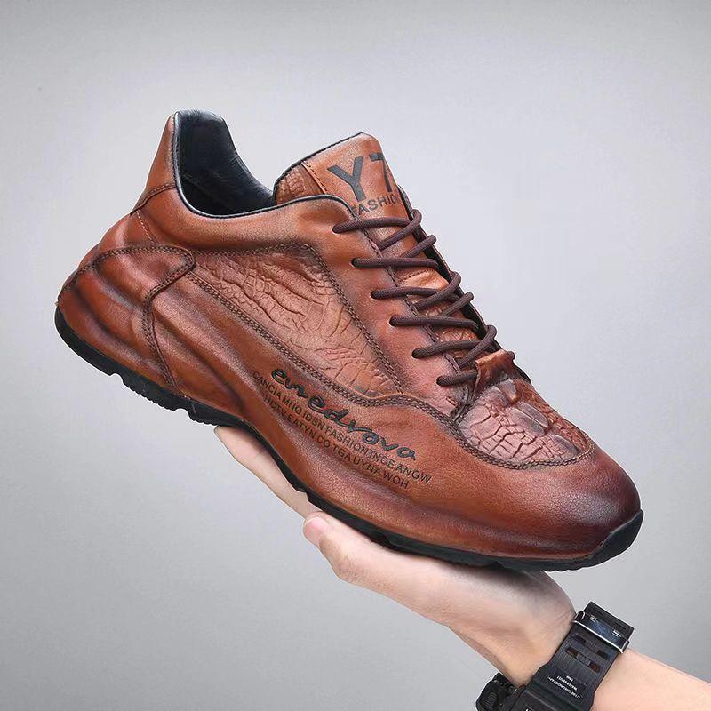 Men's versatile retro thick-soled low-top leather casual shoes