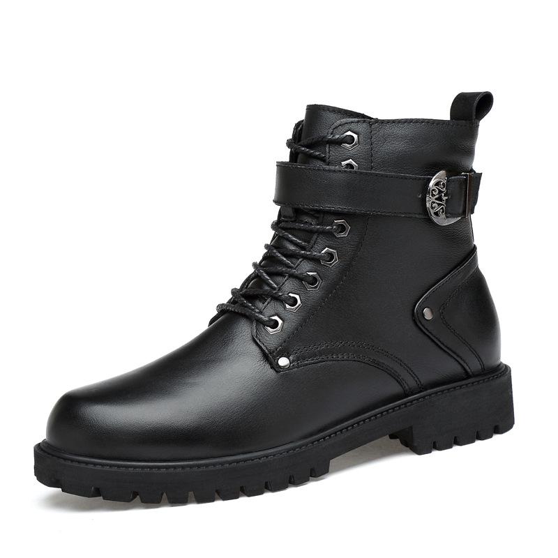 Men's outdoor high top buckle leather cotton boots
