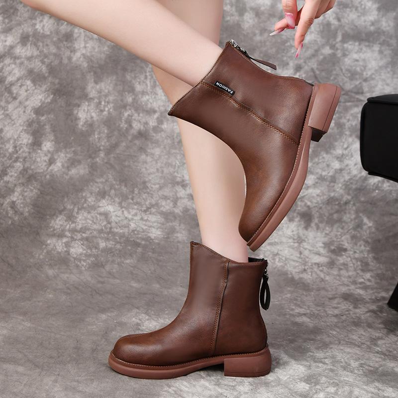 Handmade thick-soled versatile French women's short boots