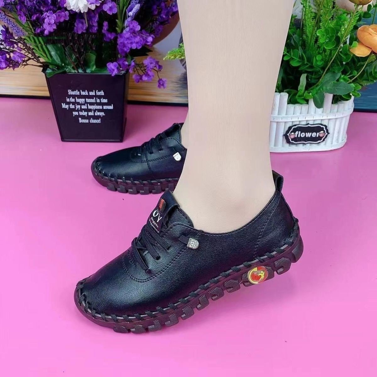 Genuinely soft leather comfortable flat tendon sole soft sole women's shoes