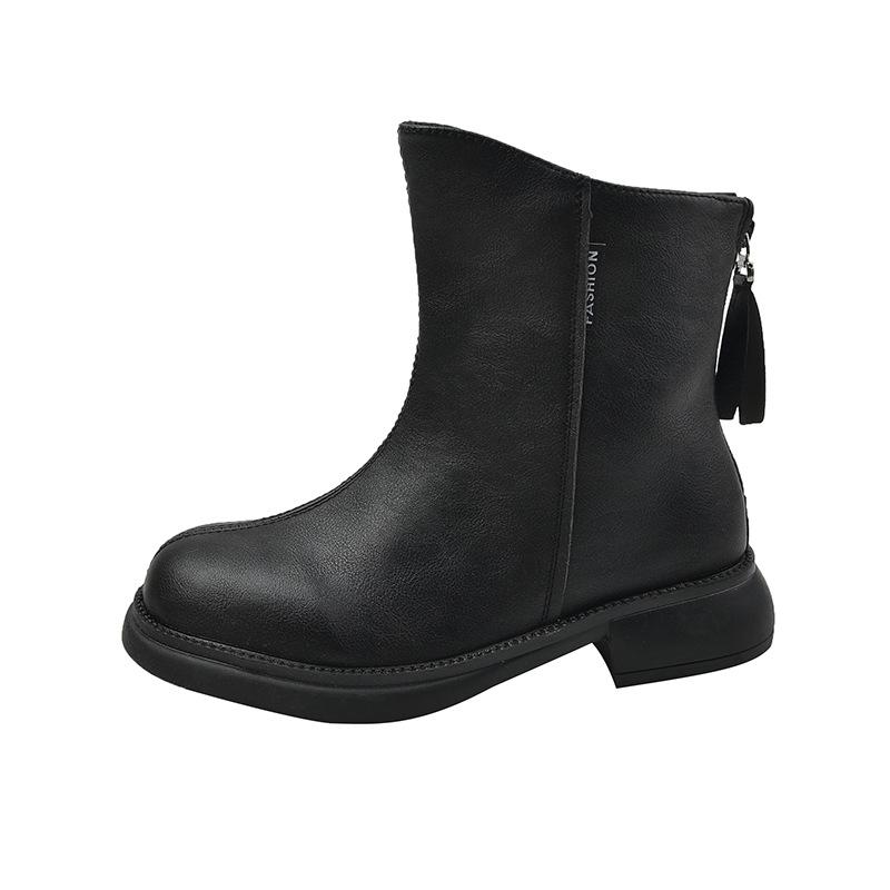 Handmade thick-soled versatile French women's short boots
