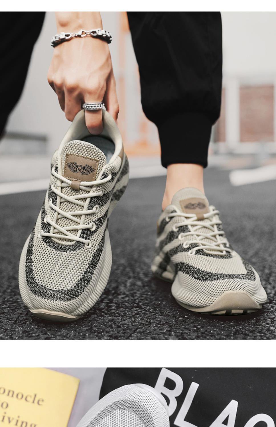 Zebra-print mesh sports flyknit running shoes