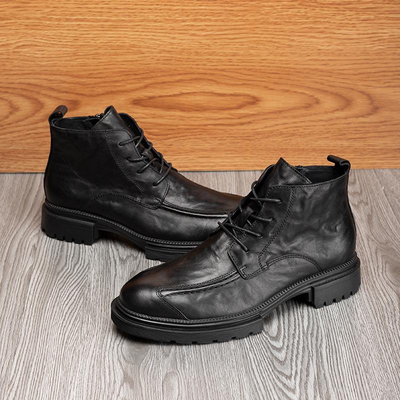 Men's Genuine Leather Zippered Business Boots
