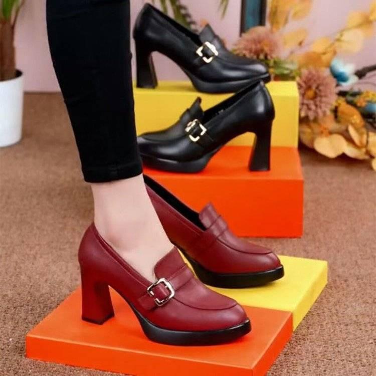 Women's Pointed Toe Thick Sole Thick Heel Fashion Shoes Loafers