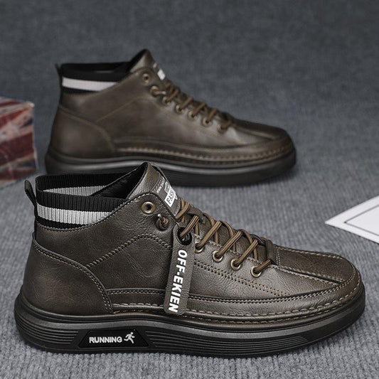 Men's classic high-top knit shaft leather boots