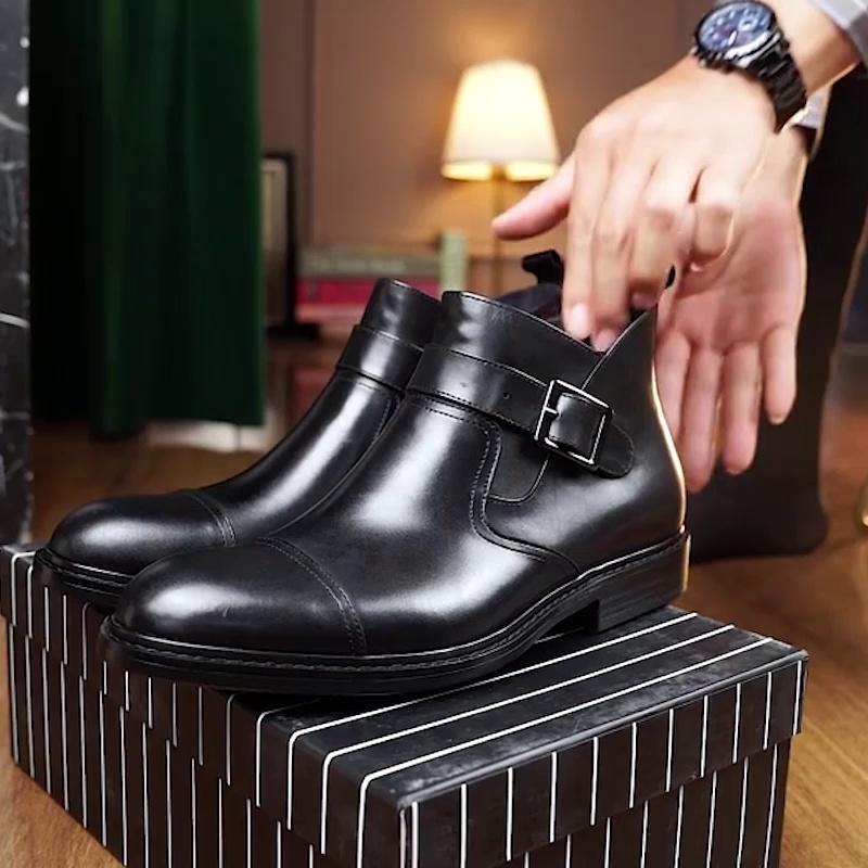 Men's Genuine Leather Adjustable Buckle Booties