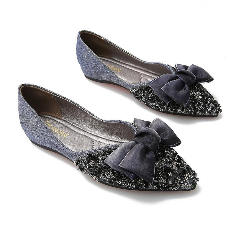 Women's Pointed Toe Rhinestone Slip-On Sequin Shoes