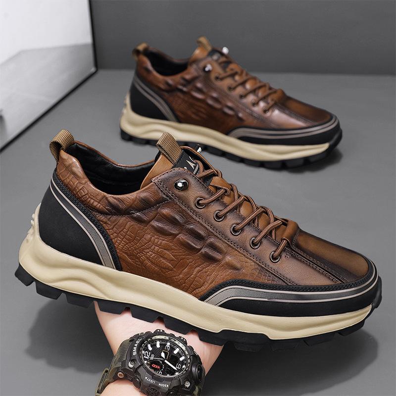 Imitation crocodile leather thick-soled sneakers