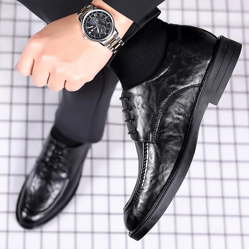 Men's hand-grabbed business casual leather shoes