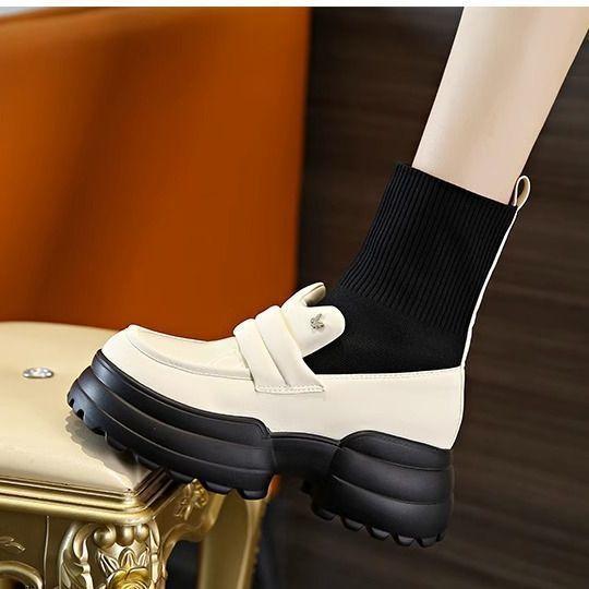 Fashionable Knitted Stretch Socks Women's Thick Soled Short Boots