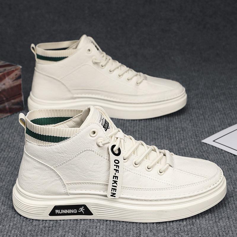 Men's classic high-top knit shaft leather boots