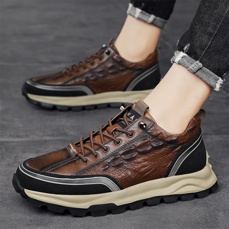 Imitation crocodile leather thick-soled sneakers