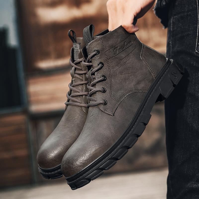Men's high-top tooling boots outdoor wool lined warm leather boots