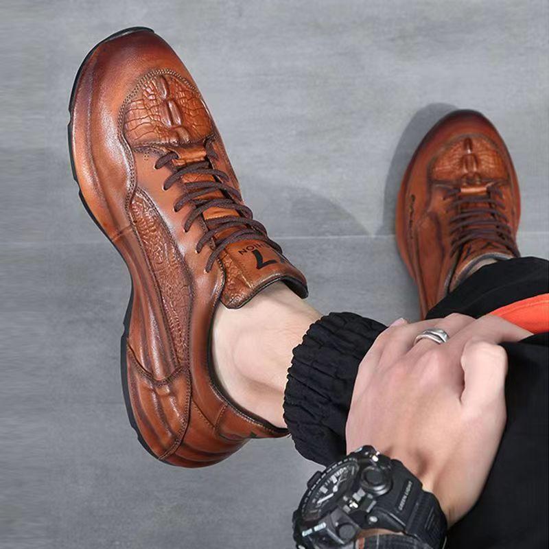 Men's versatile retro thick-soled low-top leather casual shoes