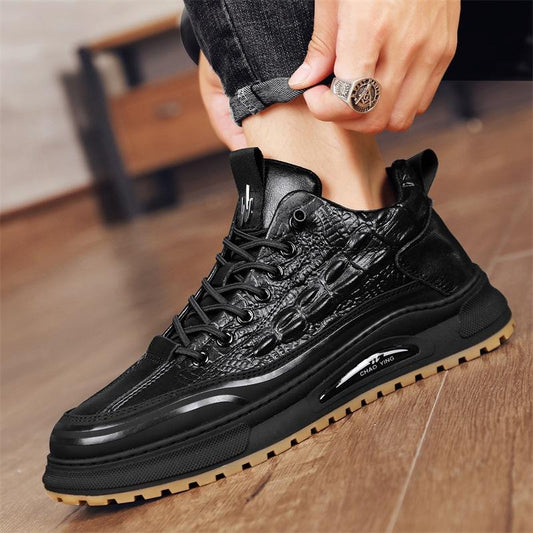 Crocodile pattern leather casual high-top shoes