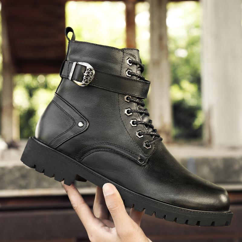 Men's outdoor high top buckle leather cotton boots