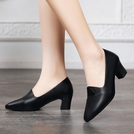 Women's medium heel versatile small leather shoes