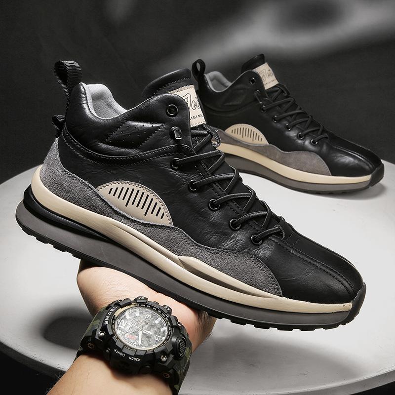 Men's stain-resistant soft leather warm casual shoes fashionable sneakers