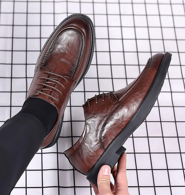 Men's hand-grabbed business casual leather shoes