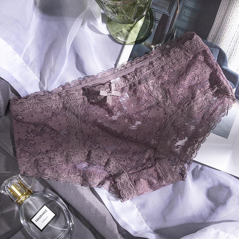 Lace ultra-thin mid-low waist cotton crotch women's briefs