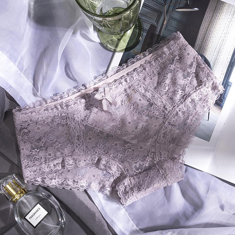 Lace ultra-thin mid-low waist cotton crotch women's briefs