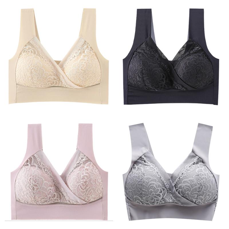 Large size non-wireless women's floral lace seamless bra