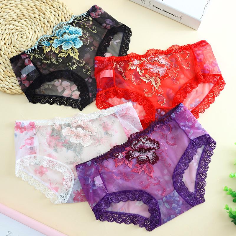 Floral embroidered lace panties（7Pack)