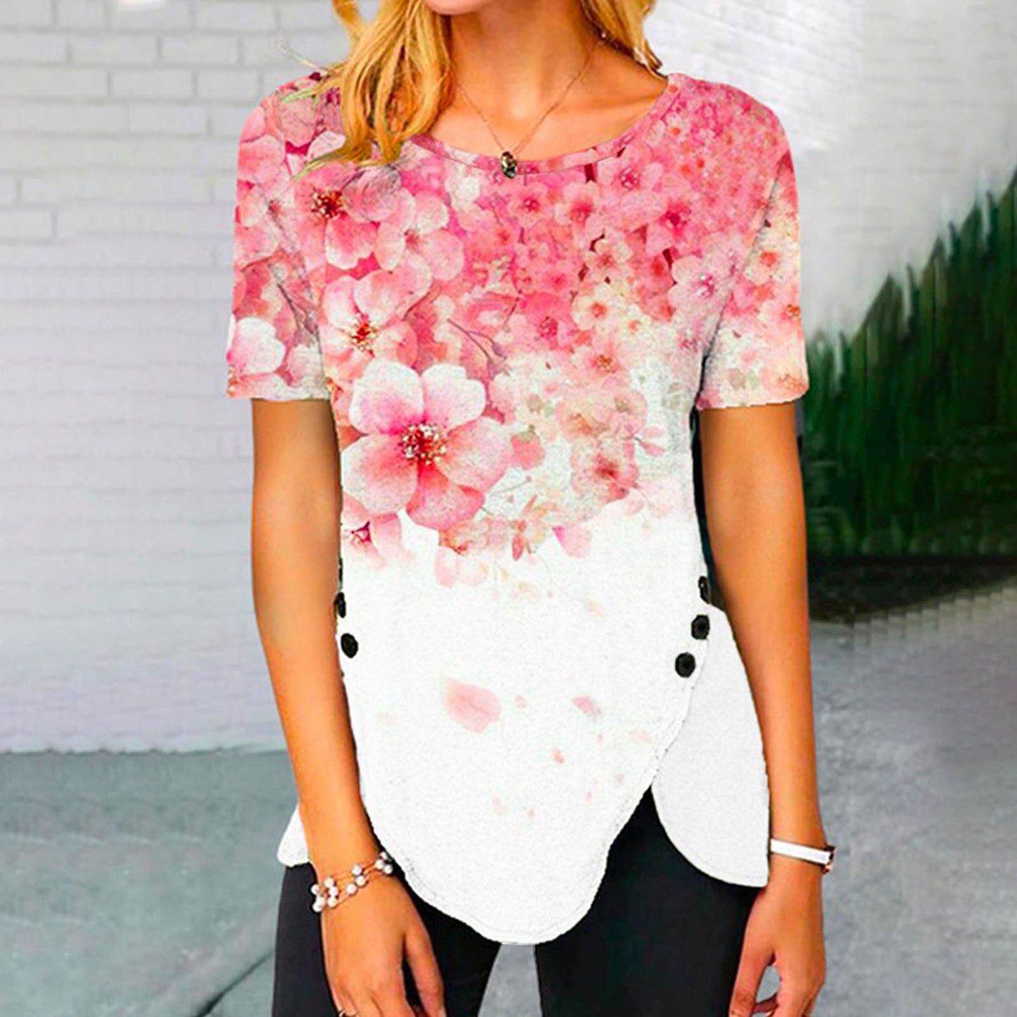 Print Notched Neck Top