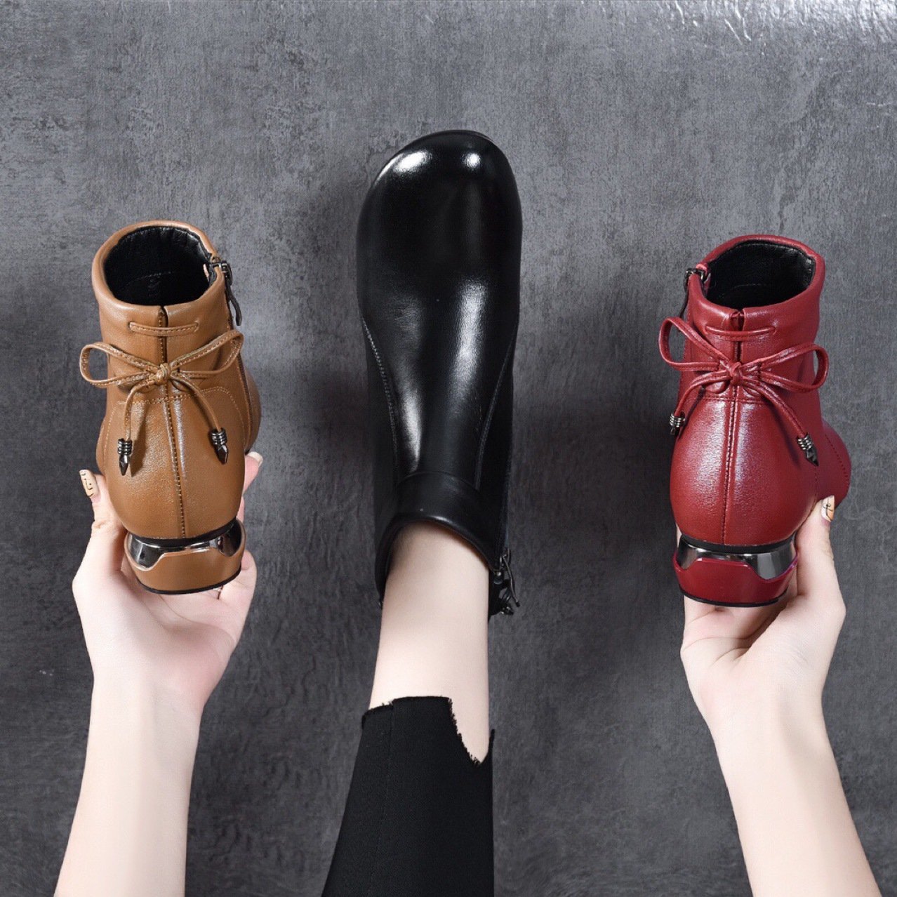 Handmade leather low-heeled ankle boots