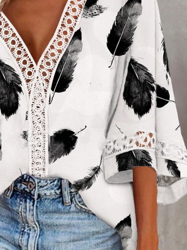Feather Print Long Sleeve Top