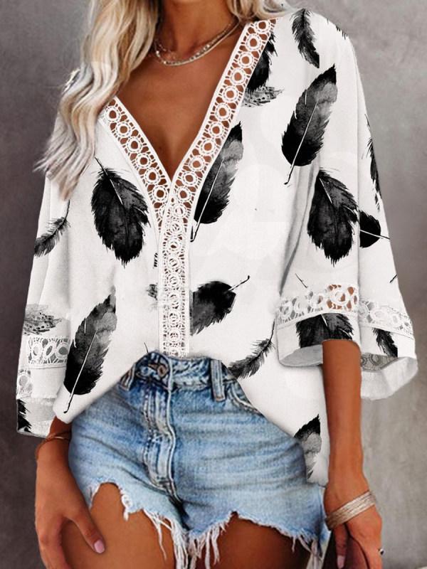 Feather Print Long Sleeve Top
