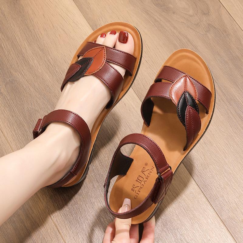 Maple Leaf Pattern Leather Sandals