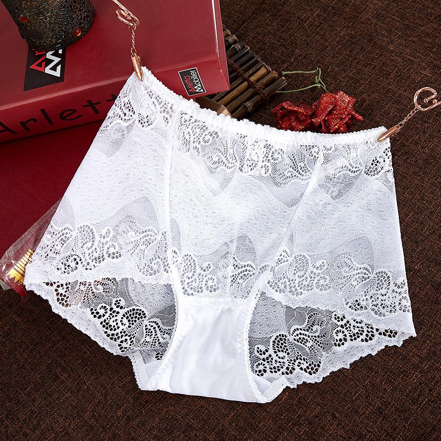 Women's high-waist lace cotton crotch briefs