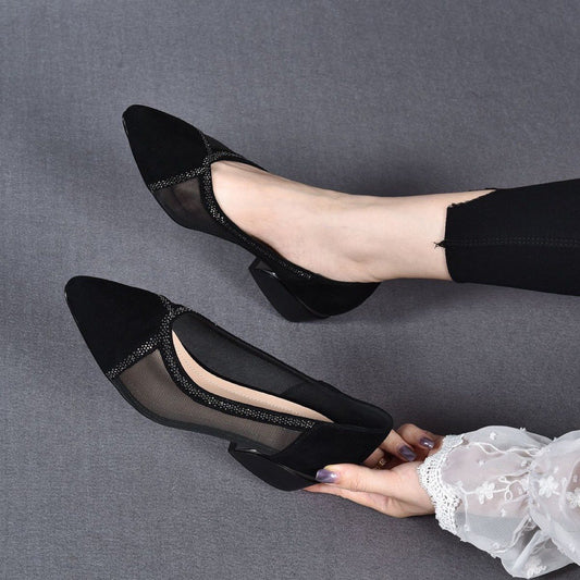 French mid-heel lace rhinestone sandals