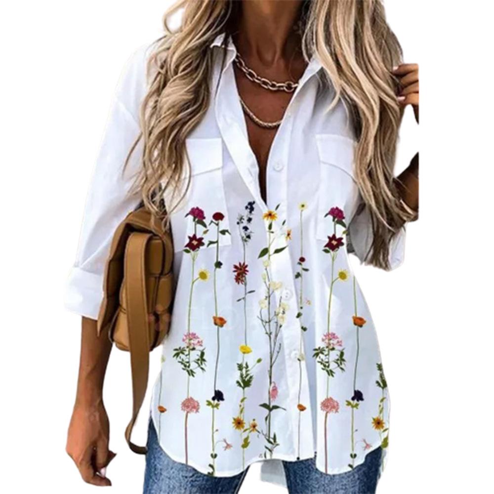 FLORAL CASUAL COLLAR LONG SLEEVE BLOUSES