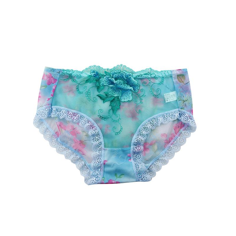 Rose-embroidered lace cotton mid-rise panties