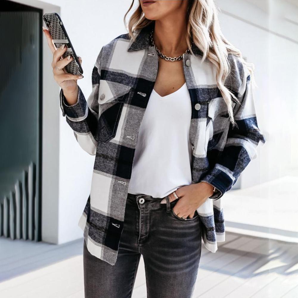Thicken Casual Plaid Long Blouses Coat