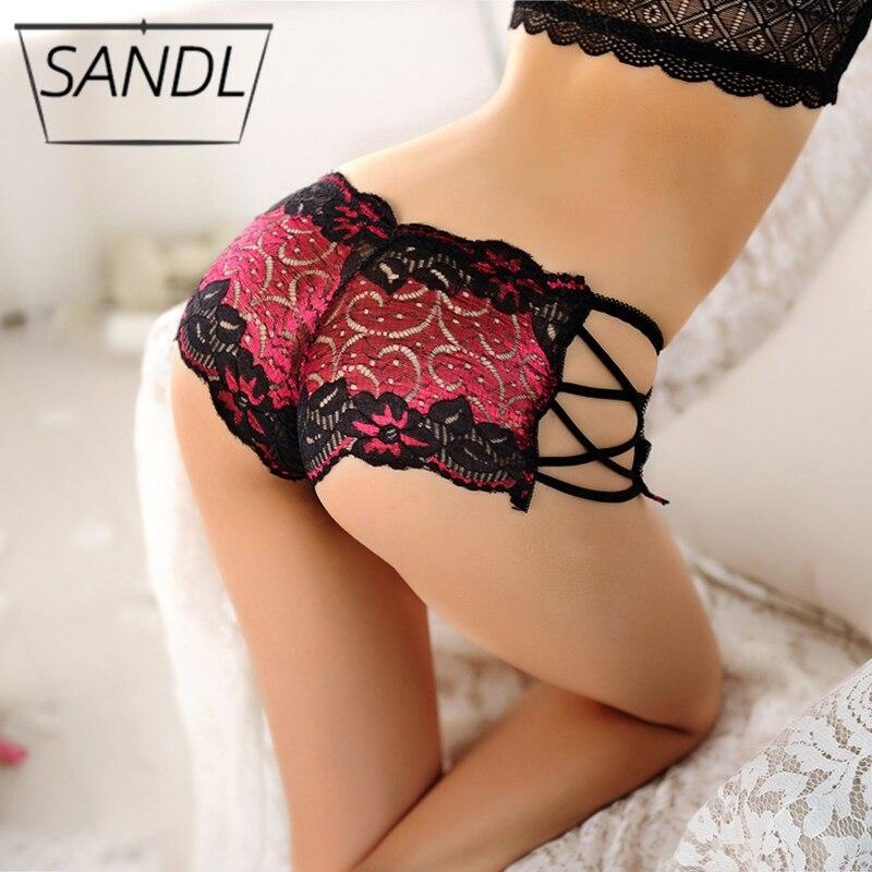 SANDL Women's Underwear Panties Sexy Hollow Low-Waist Briefs Flexible Lingerie Female Tempting Knickers Bandage Side Underpant