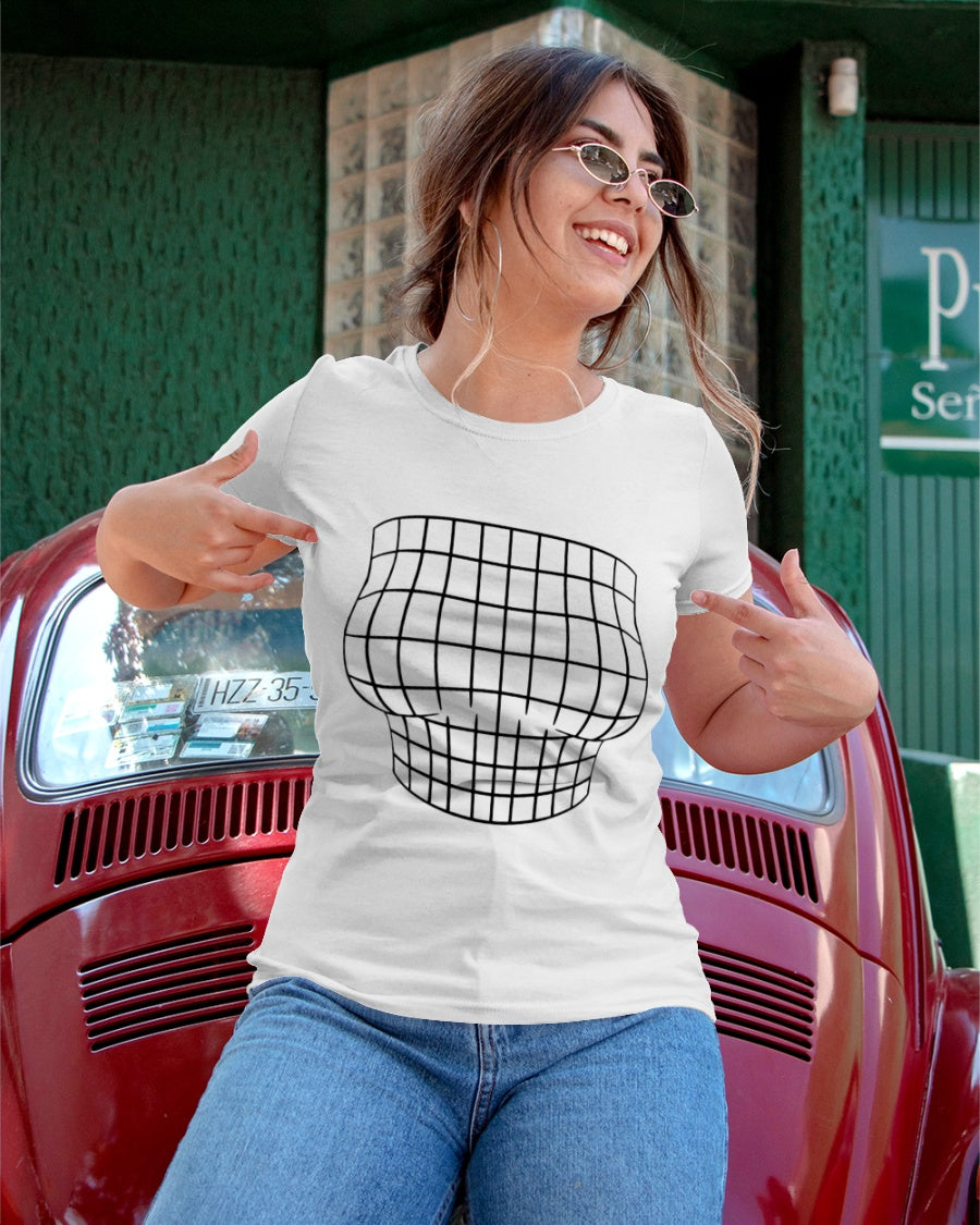 Magnified Chest Optical Illusion Grid - Big Boobs T-Shirt